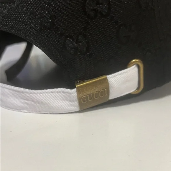 Gucci Black GG Monogram Cap with Gold Trim and Double G - Picture 5 of 5